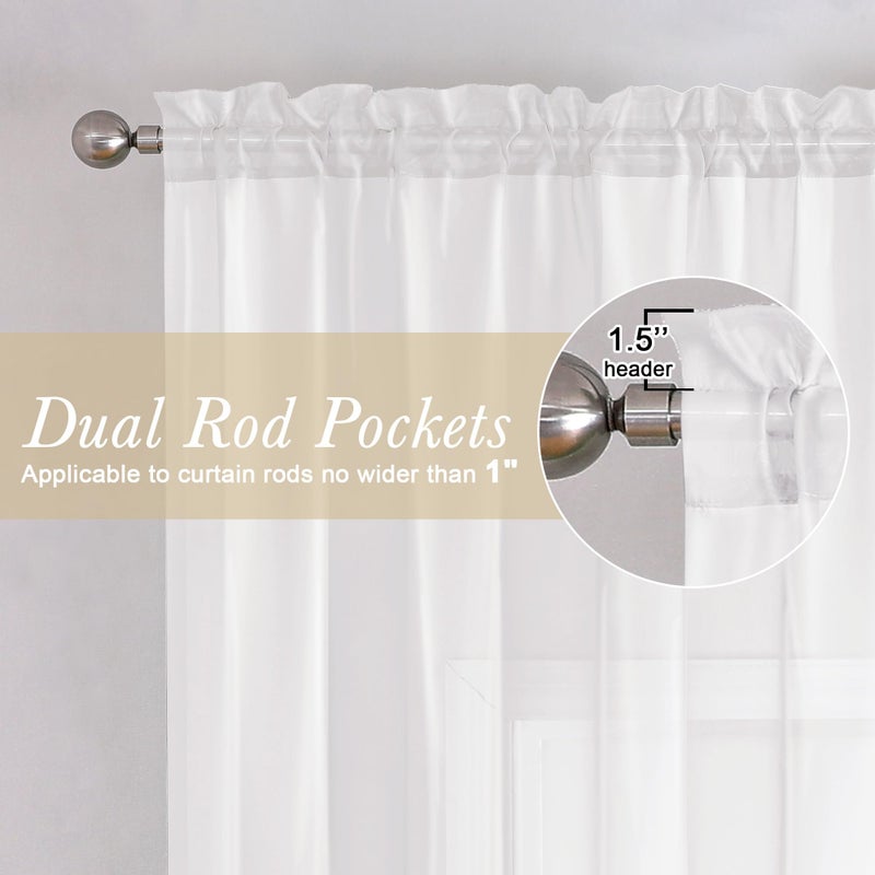Lecloud White Sheer Curtains 108 Inches Long 2 Panels, Solid Airy Voile Extra Wide Sheer Curtains, Farmhouse Elegant Light Filtering Window Curtain Drapes for Living Room Big Windows, 59"" W x 108"" L - Image 4